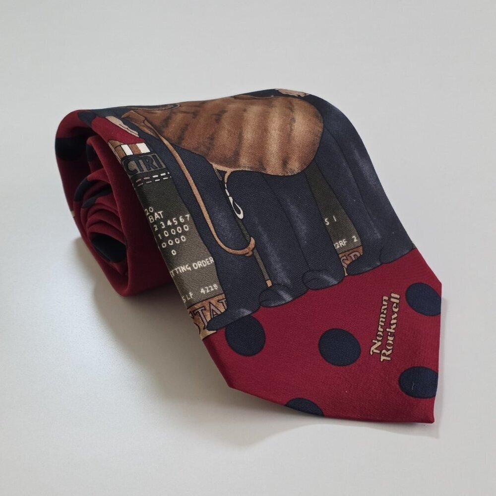 VTG Silk Tie The Three Umpires Norman Rockwell Saturday Evening Post W 4" L 56"